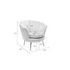 Maßzeichnung KARE Sessel Muschelform, weiss, B83 H77 T76 cm, Sitzhöhe 45 cm, Metallbeine verchromt