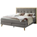 Monet Boxspringbett Stahl: Modernes Designerbett mit grauem Stoff und Holzrahmen