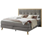 Monet Boxspringbett Stahl: Modernes Designerbett mit grauem Stoff und Holzrahmen