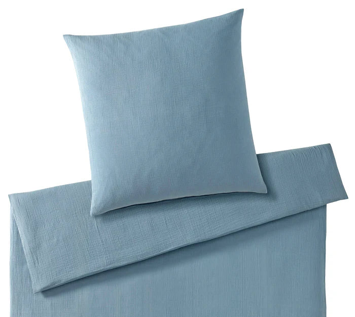 Musselin Bettwäsche Smooth in Blau - hochwertiges Bettset mit Kissen und Bettdecke