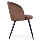 Moderner Samt-Stuhl Queen in Rostfarbe mit schwarzen Metallbeinen – elegante Polstermöbel.