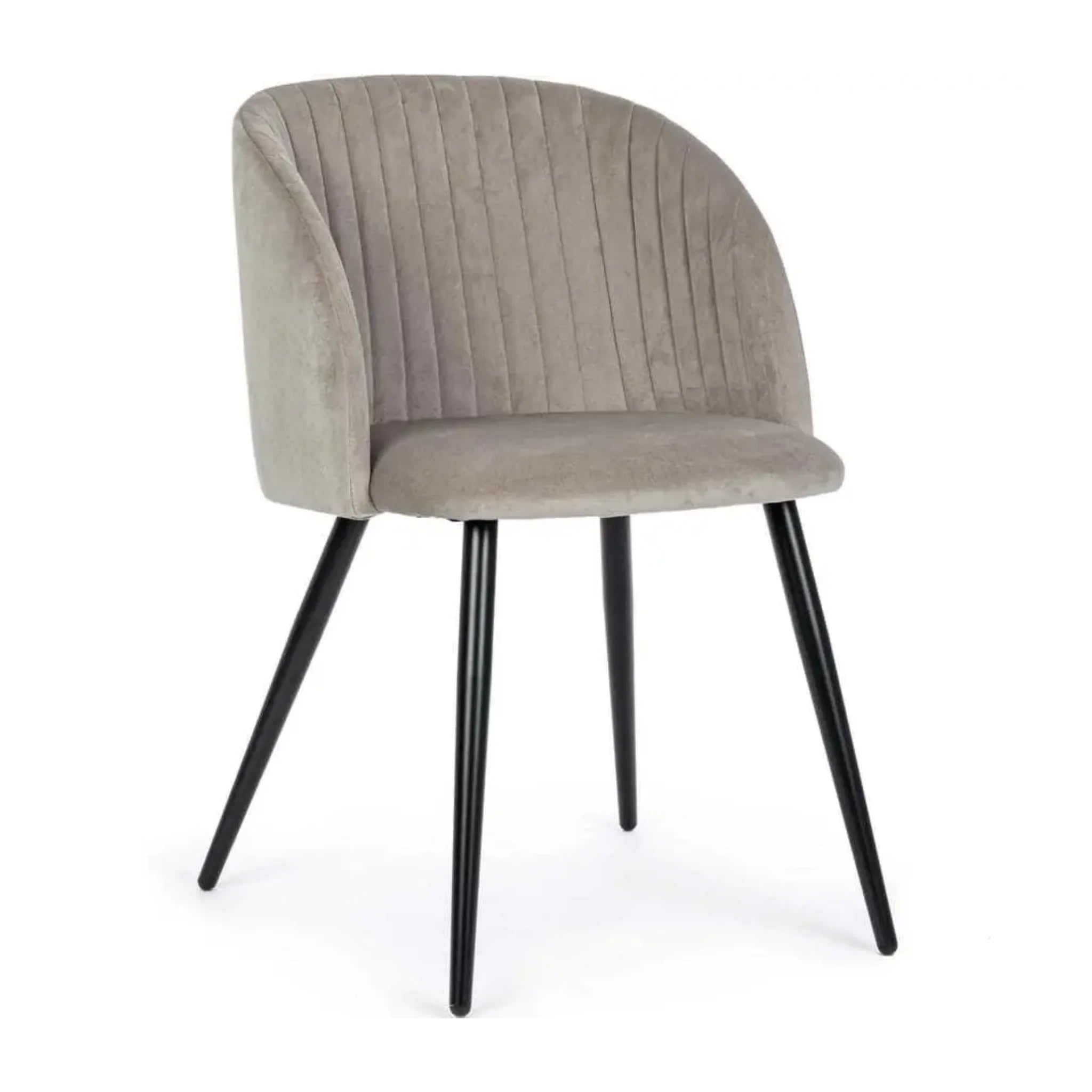 Moderner Samt-Stuhl Queen in Taupe mit schwarzen Metallbeinen - eleganter Designerstuhl