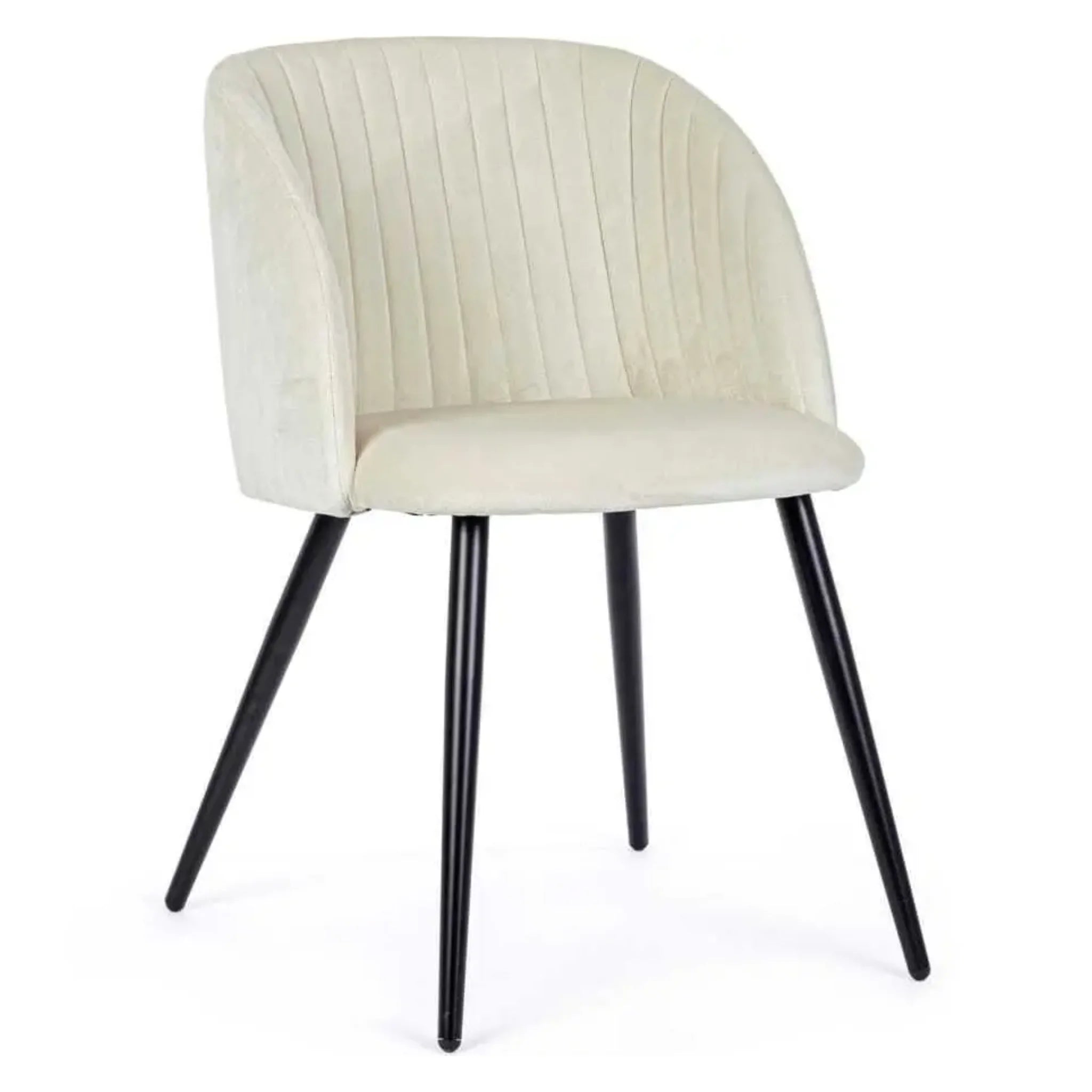 Moderner Samt-Stuhl Queen in Weiß mit schwarzen Metallbeinen – eleganter Esszimmerstuhl