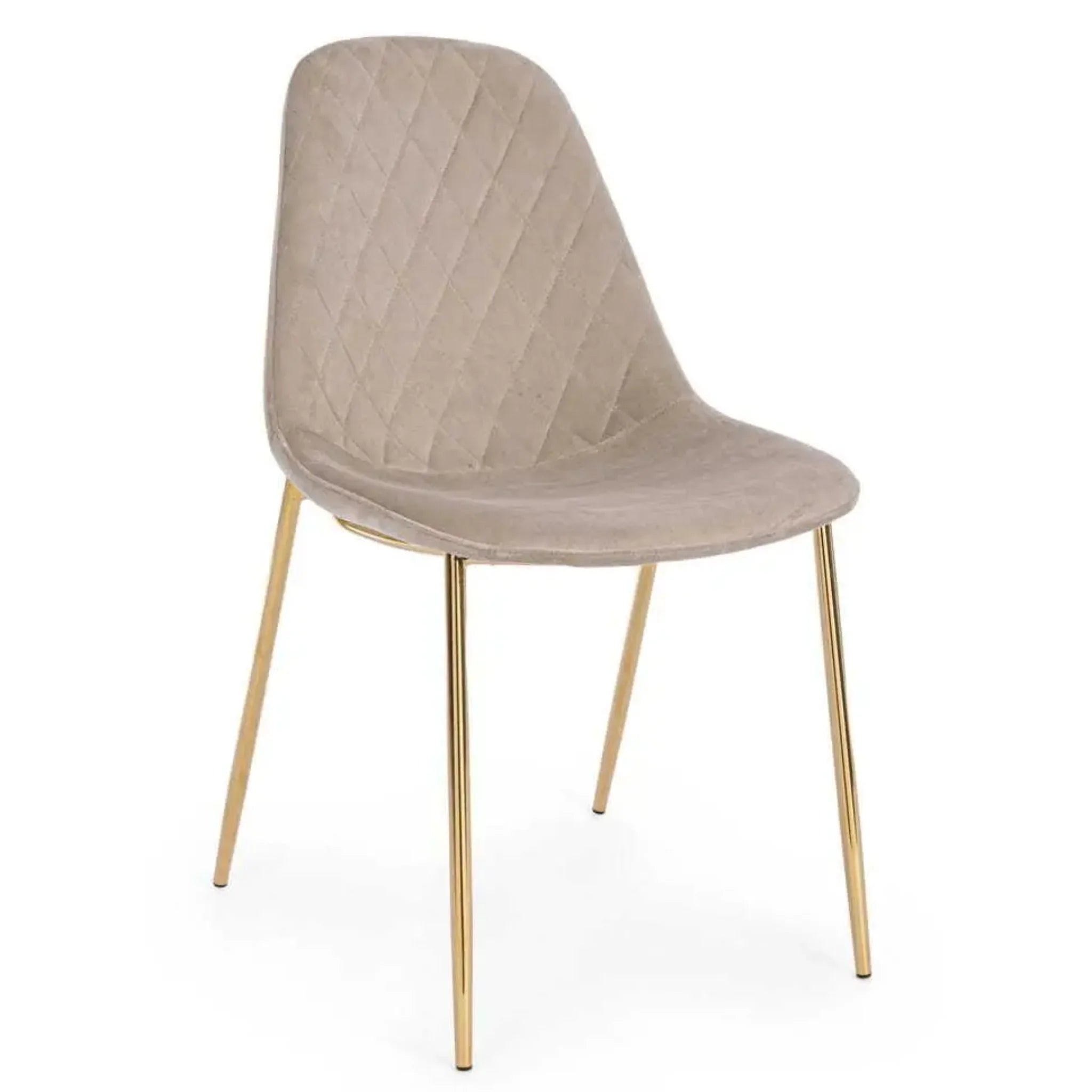 Moderner Samtestuhl Terry in Taupe mit goldenem Metallgestell - eleganter Esszimmerstuhl