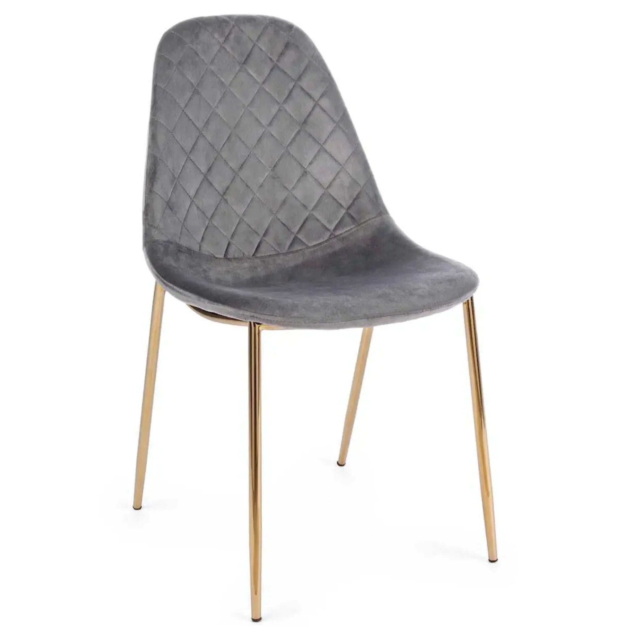 Moderner Stuhl Terry aus grauem Velvet mit goldenen Beinen - elegantes Design für Ihr Zuhause.