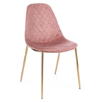 Moderner Samtstuhl Terry in Rosa mit goldenen Beinen – eleganter Esszimmerstuhl