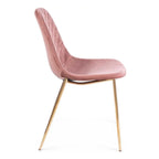 Moderner Samtstuhl Terry in Pink mit goldenen Beinen - eleganter Designerstuhl für Esszimmer und Wohnbereich