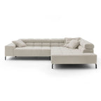 Moderne Wilson Ecksofa in Cord-Optik, beige, extra groß mit Armlehnen und Kissen – zeitloses Design.