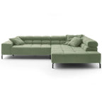 Grünes Ecksofa Wilson 2AL in Cord, großes modulares Sofa mit Metallbeinen, moderne Polstermöbel für Wohnzimmer.