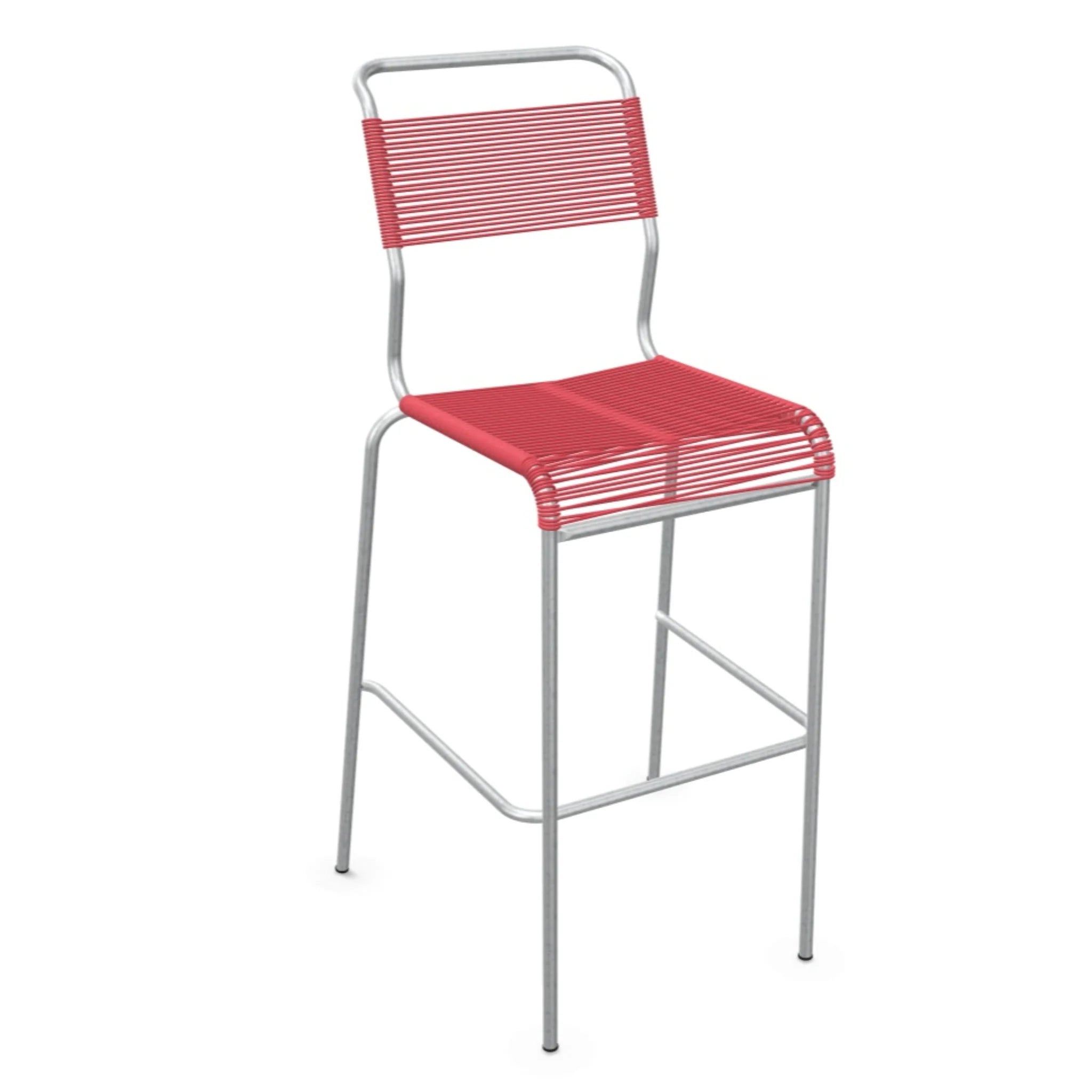 Roter Barhocker mit Metallrahmen, modernes Design, ergonomisches Sitzmöbel für Küche und Bar.