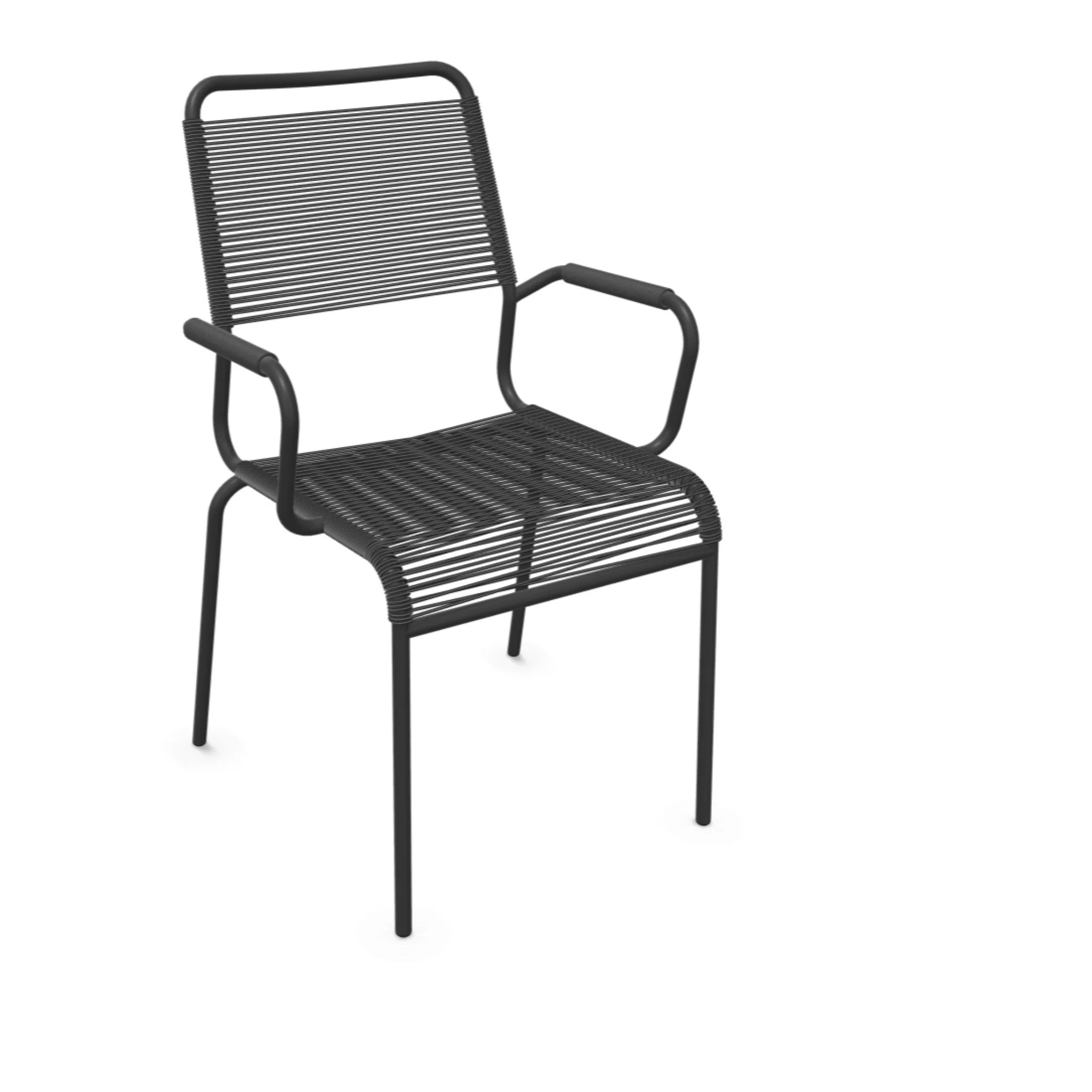 Moderner Gartenstuhl mit Armlehnen in Anthrazit - Outdoor Stuhl mit Kunststoffseil Bespannung