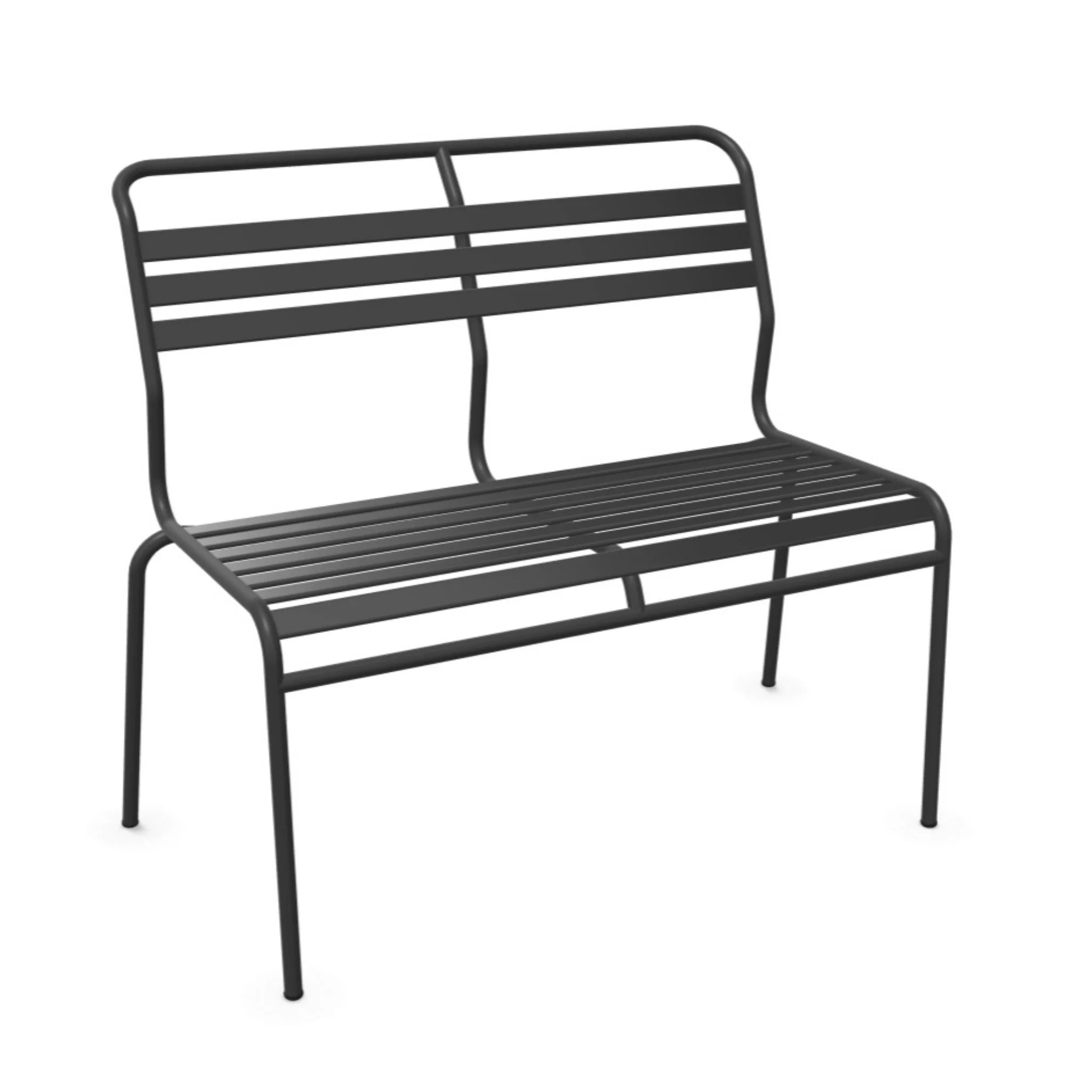 Moderne Metall-Gartenbank in Anthrazit mit Rückenlehne, Outdoor-Sitzbank aus robustem Stahl