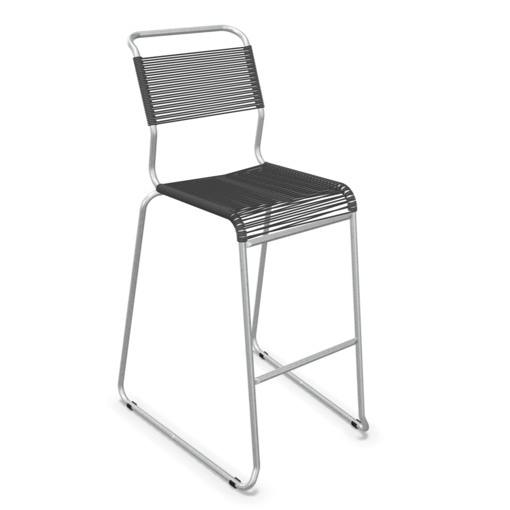 Barhocker mit anthrazitfarbigen Kunststoffseilen, Aluminium-Rahmen, modernes Design für Küche und Bar.