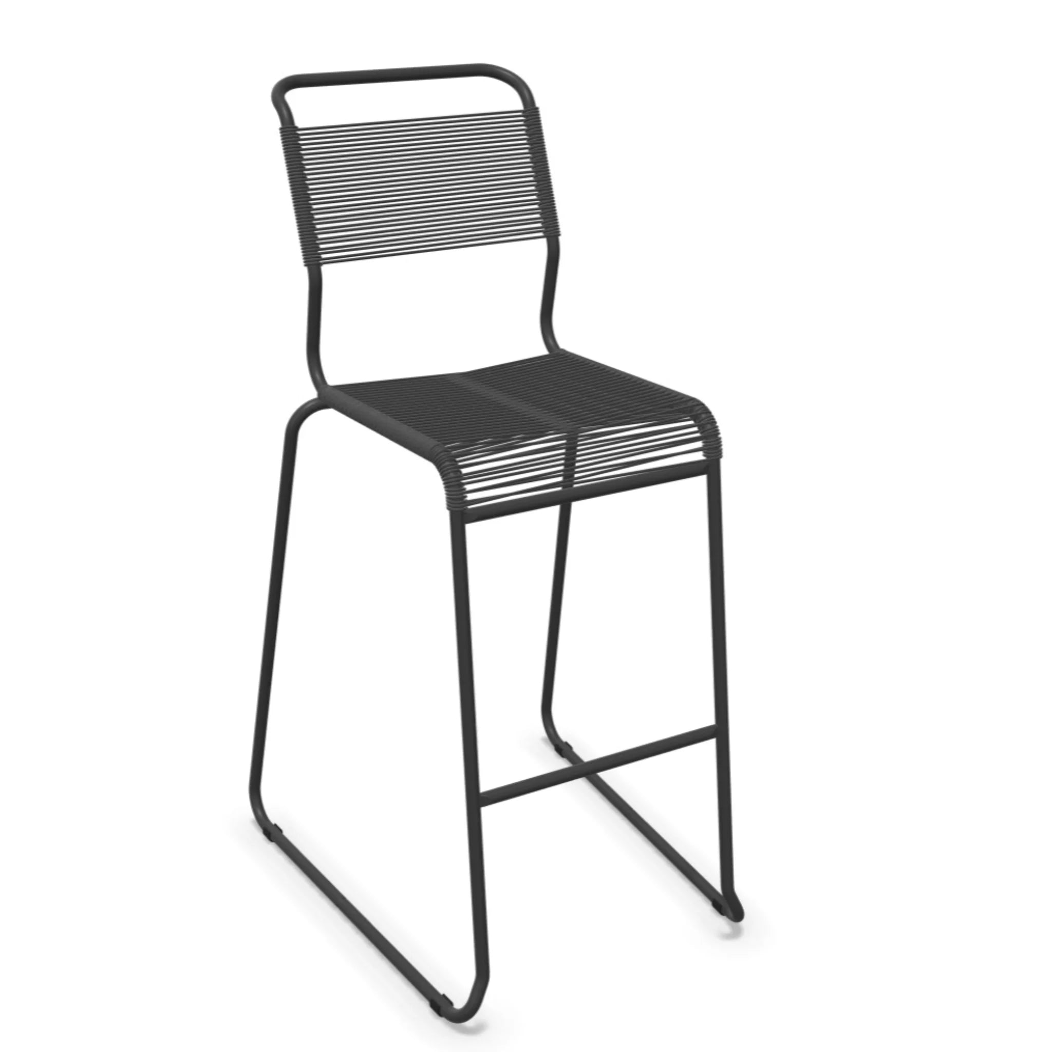 Moderner Barhocker mit Metalltubular-Gestell und Kunststoff-Sitzfläche in Anthrazit.