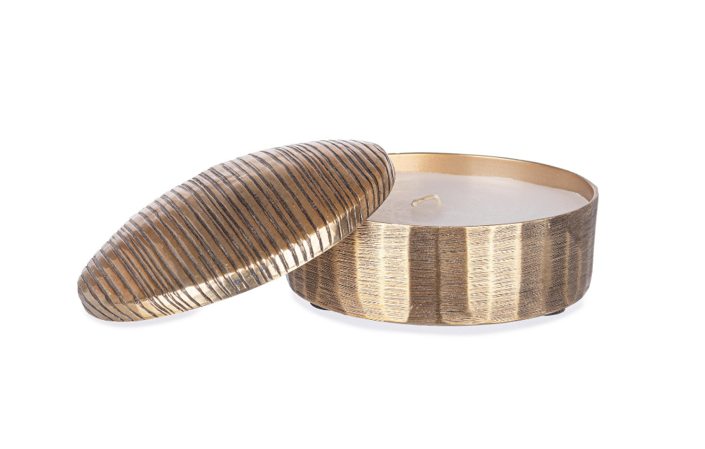 Bougie avec couvercle, dorée, D11cm