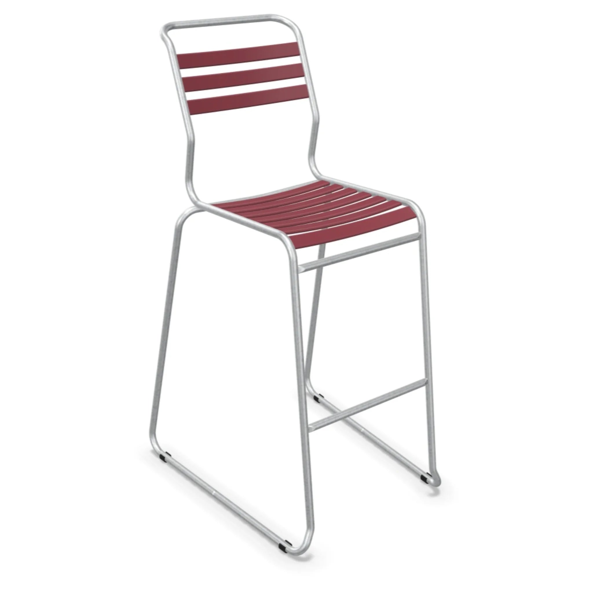 Moderne Aluminium Barhocker mit Bordeaux Kunststoffstreben - Stapelbarer Hochstuhl für Garten und Innenbereich
