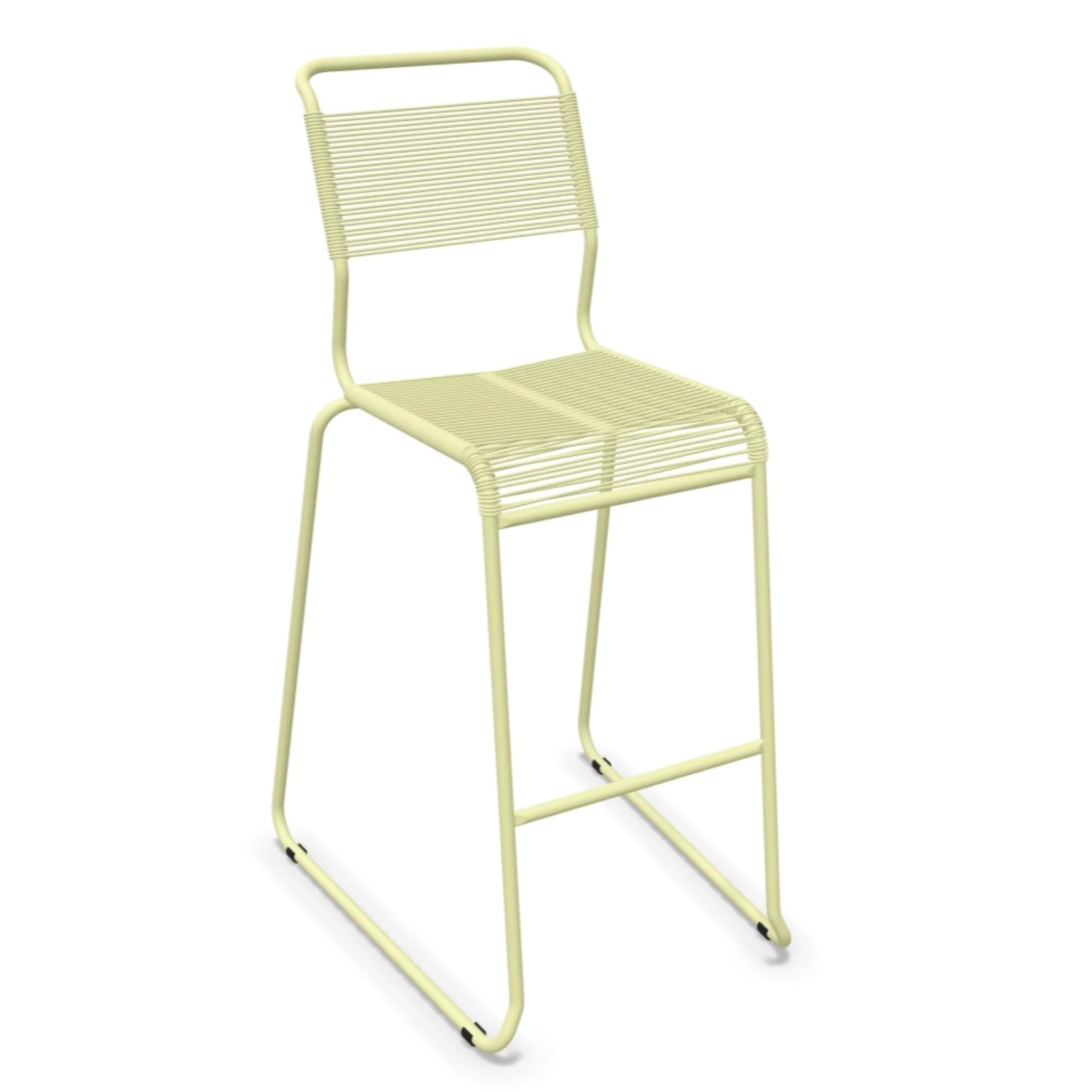 Moderner Barhocker in Creme mit Metallrahmen und Fußstütze für Küche und Gastronomie.