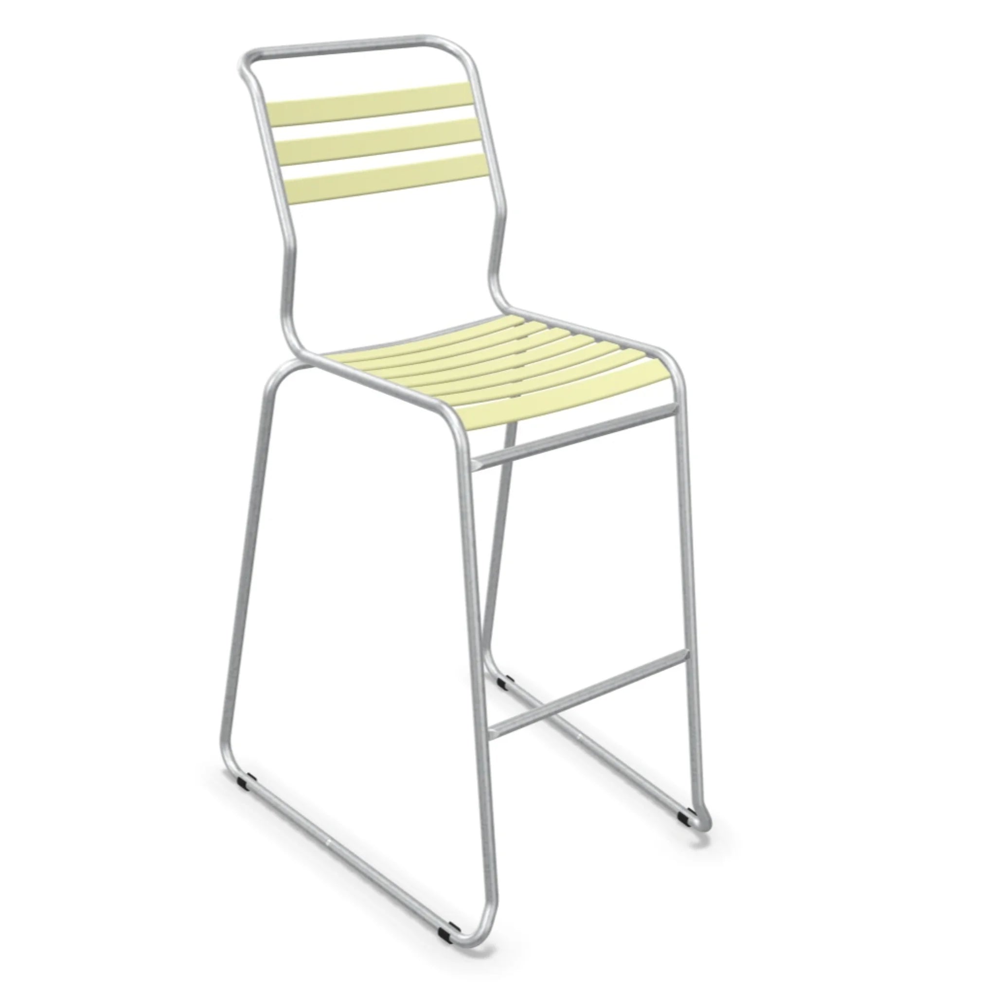 Hochwertige Aluminium Barhocker mit gelben Kunststoffleisten - modernes Design für Küche und Bar.
