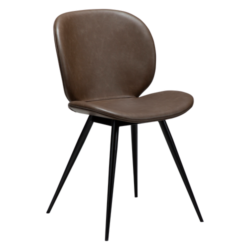 Esszimmerstuhl Cloud in Braun aus Kunstleder mit schwarzen Metallbeinen – modernes Design