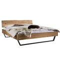 Modernes Holzbett mit Metallgestell, Eichenholz, Doppelbett mit Stauraum, Design-Schlafzimmermöbel