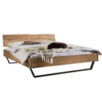 Modernes Holzbett mit Metallgestell, Eichenholz, Doppelbett mit Stauraum, Design-Schlafzimmermöbel