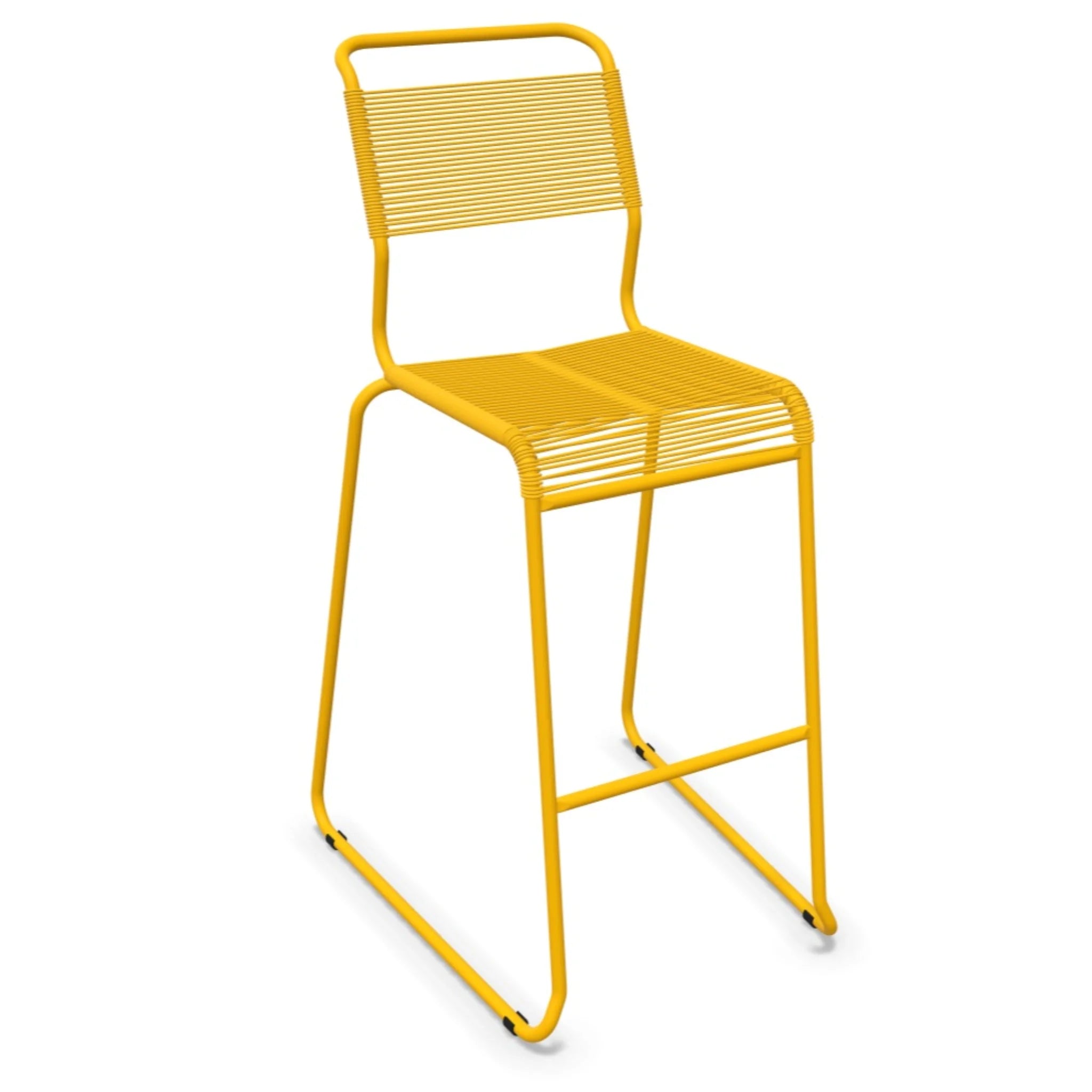 Gelber Barhocker mit Metallrahmen und Fußstütze, modernes Design für Küche und Bar.