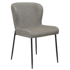 Moderner Esszimmerstuhl mit grauem Bouclé-Bezug und schwarzen Metallbeinen – Glam Chair Pebble Earth