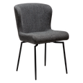 Glam Stuhl in Pebble Grey Bouclé-Stoff mit schwarzen Metallbeinen – moderner Esszimmerstuhl