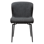 Glam Stuhl Pebble Grey Bouclé Stoff mit schwarzen Beinen – moderner Esszimmerstuhl Frontansicht