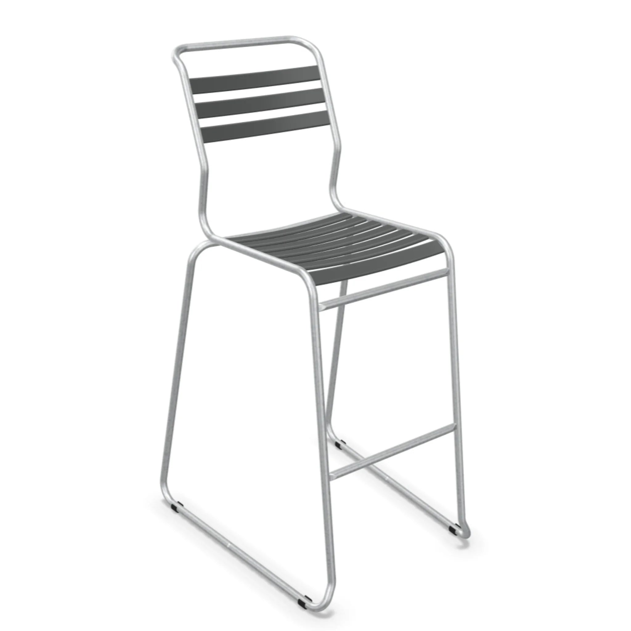 Aluminium Barhocker mit Kunststoffsitzfläche, grau, stapelbar, modernes Design für Innen- und Außenbereich.