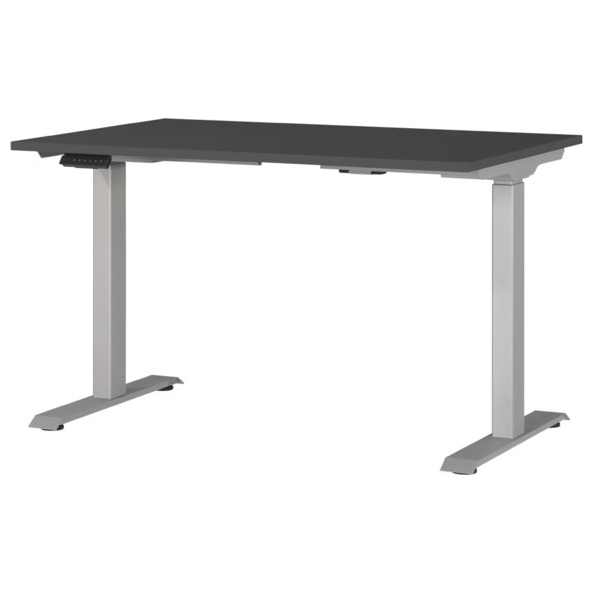 Elektrisch höhenverstellbarer Schreibtisch mit Graphitplatte und silbernem Gestell, modern und ergonomisch