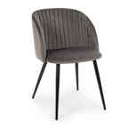 Moderner Polsterstuhl in Grau mit Samtstoff und schwarzem Metallgestell – Designerstuhl für Esszimmer und Wohnbereich