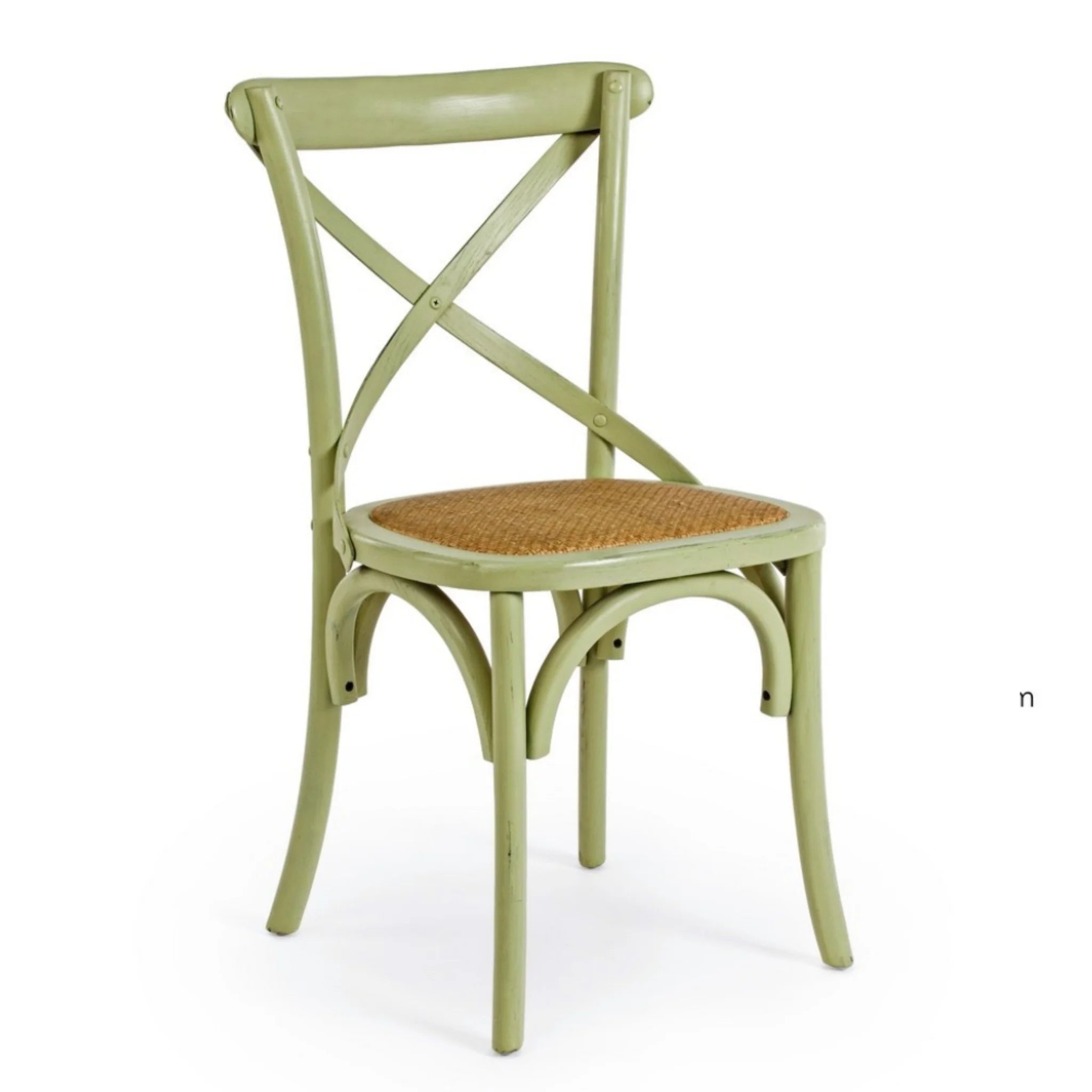 Grüner Bistro-Stuhl mit Korbgeflecht, Landhaus-Design, stabiles Holzgestell, klassisch elegant
