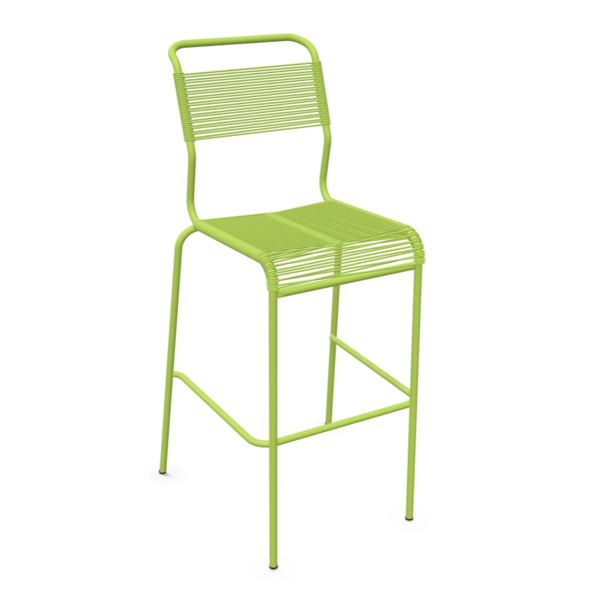 Hellgrüner Barhocker mit Rückenlehne, modernes Design aus Metall, stapelbar, perfekt für Küche und Bar.