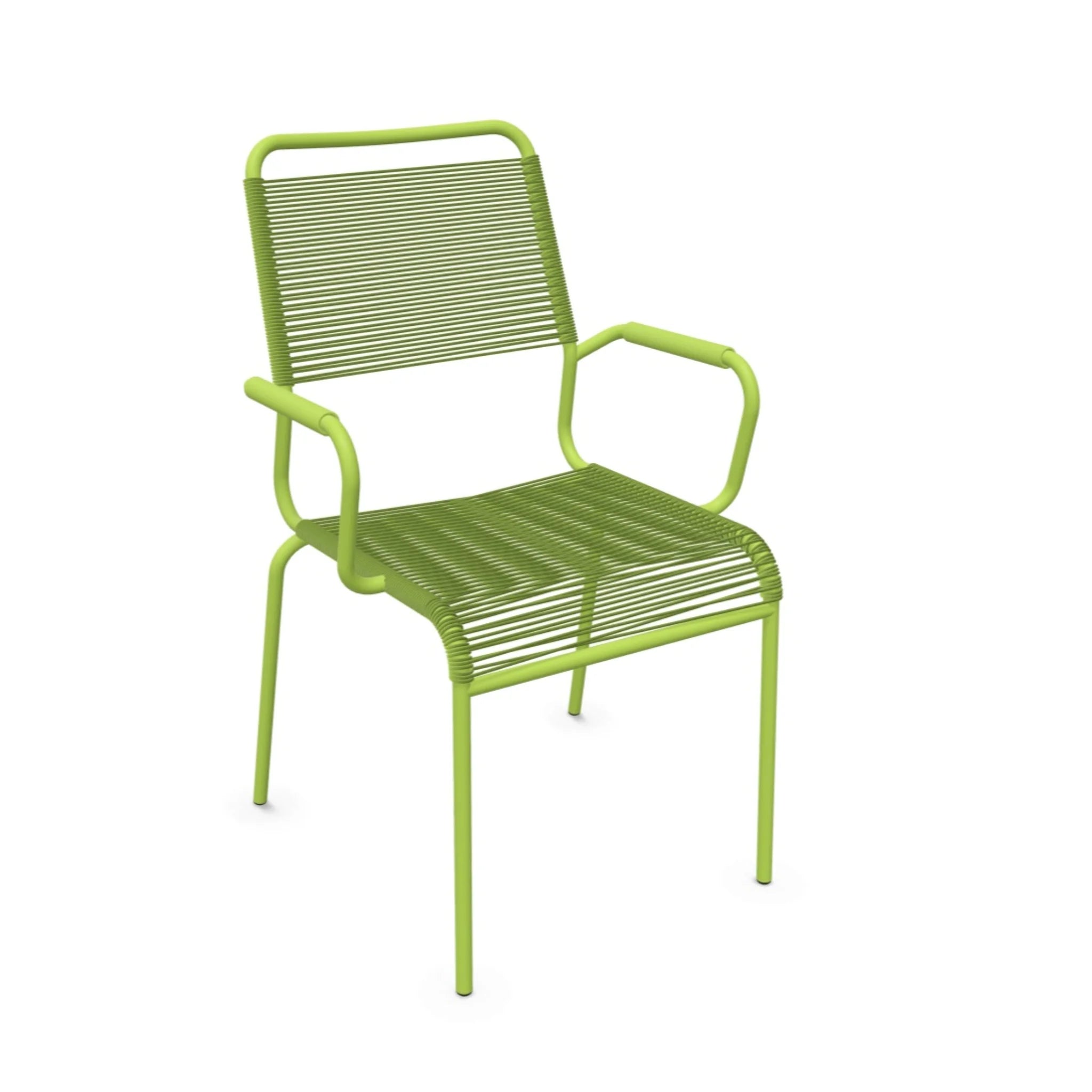 Grüner Outdoor Stuhl mit Armlehnen - moderner Gartenstuhl aus Metall, stapelbar und wetterfest