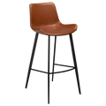Hype Barhocker Vintage Hellbraun Kunstleder mit schwarzen Metallbeinen – moderner Barstuhl mit Rückenlehne