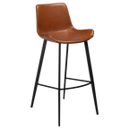 Hype Barhocker Vintage Hellbraun Kunstleder mit schwarzen Metallbeinen – moderner Barstuhl mit Rückenlehne