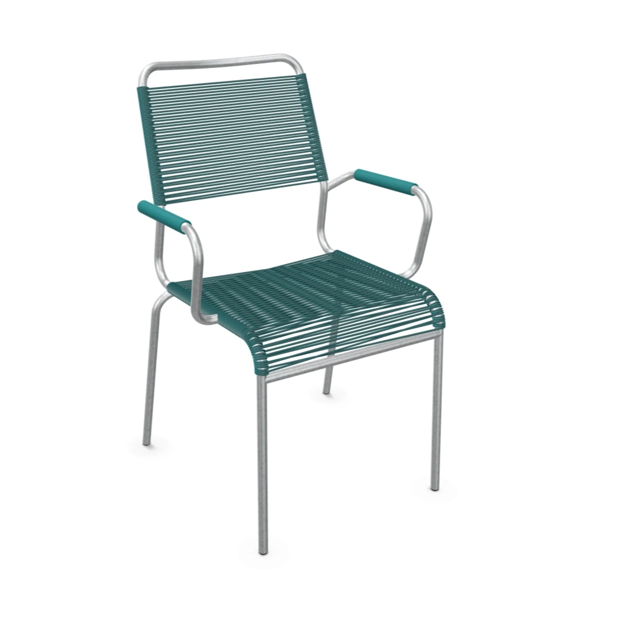 Moderner Gartenstuhl mit Armlehnen in Blaugrün und Aluminium-Gestell für Balkon und Terrasse