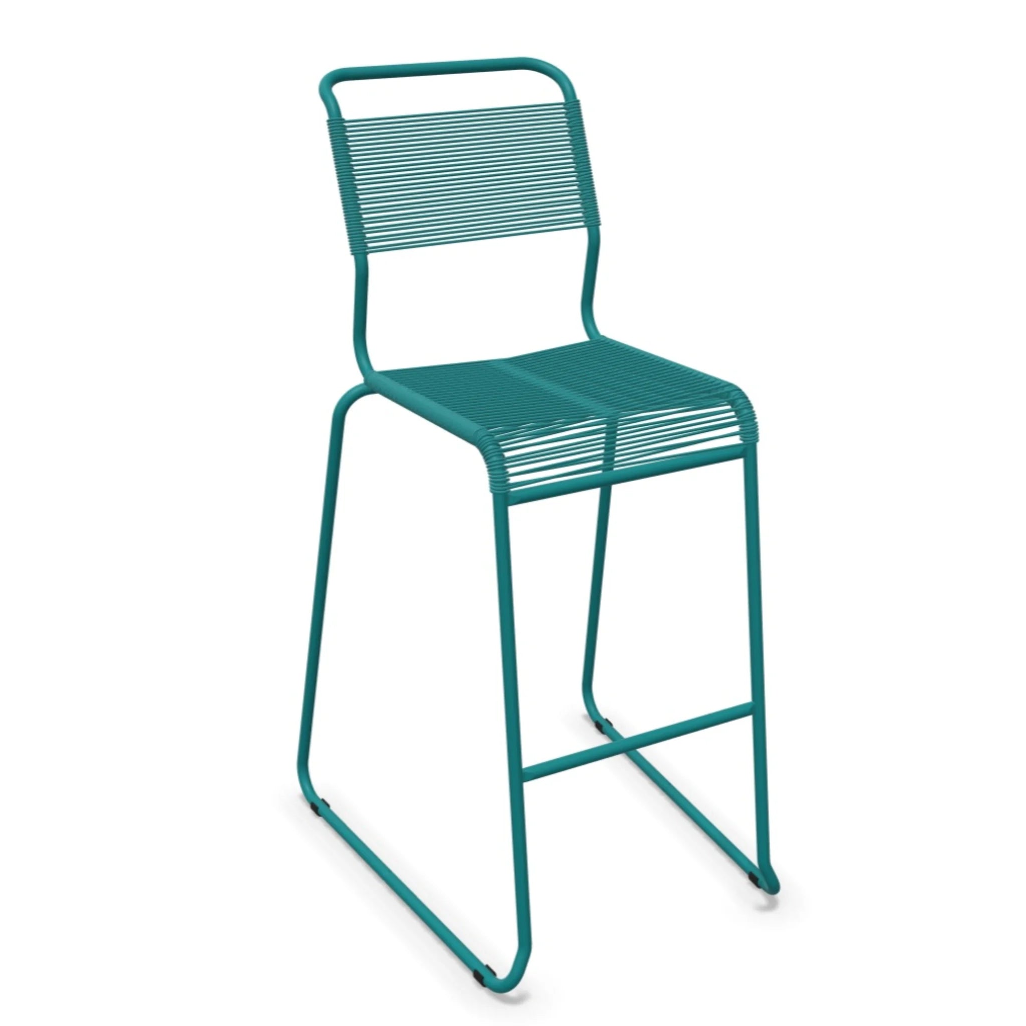 Moderner Barhocker in Kaliblau mit Metallgestell und ergonomischer Rückenlehne für Küche und Bar.