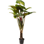 Künstliche Alocasia Pflanze im schwarzen Topf, 170cm, grüne Blätter mit roten Stielen, KARE Design Kunstpflanze