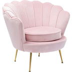 Kare Sessel Waterlily Rosa Velvet mit goldenen Metallbeinen, muschelförmige Rückenlehne, eleganter Loungesessel