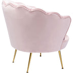 Rückansicht KARE Sessel rosa Samt Muschelform mit goldenen Metallbeinen, eleganter Wohnzimmer-Akzentstuhl