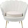Kare Design Sessel Muschelform cremeweiß Samt mit goldenen Beinen, eleganter Lounge-Sessel