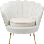 Kare Design Sessel Muschelform cremeweiß Samt mit goldenen Beinen, eleganter Lounge-Sessel