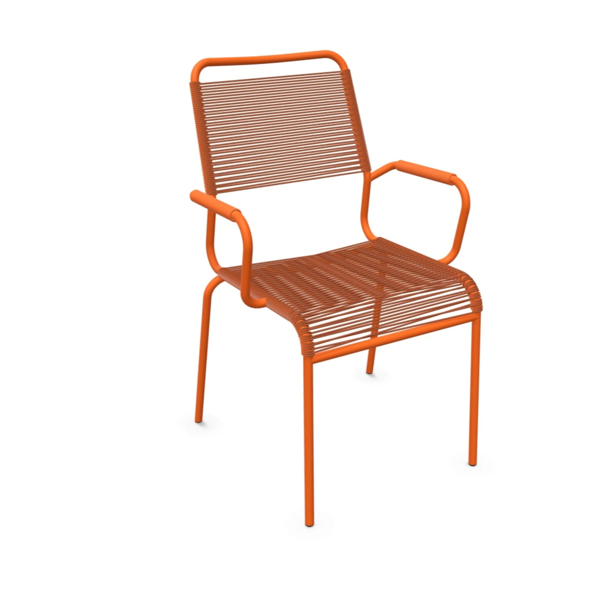 Moderner Stapelstuhl mit Armlehnen in Orange – Design Gartenstuhl aus Metall und Kunststoff