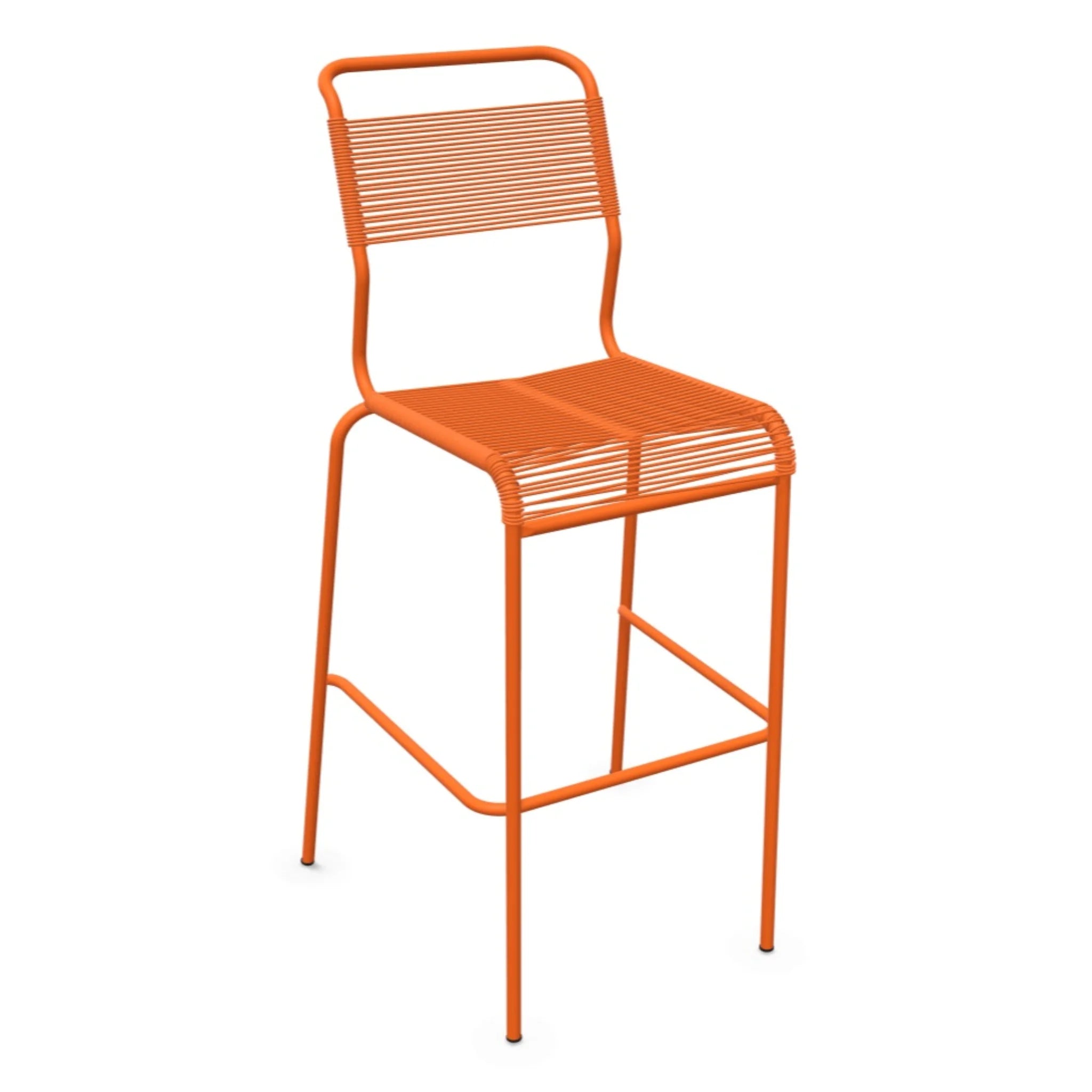 Moderner Barhocker in Orange mit Metallrahmen und Kunststoff-Sitzfläche für Küche und Theke.