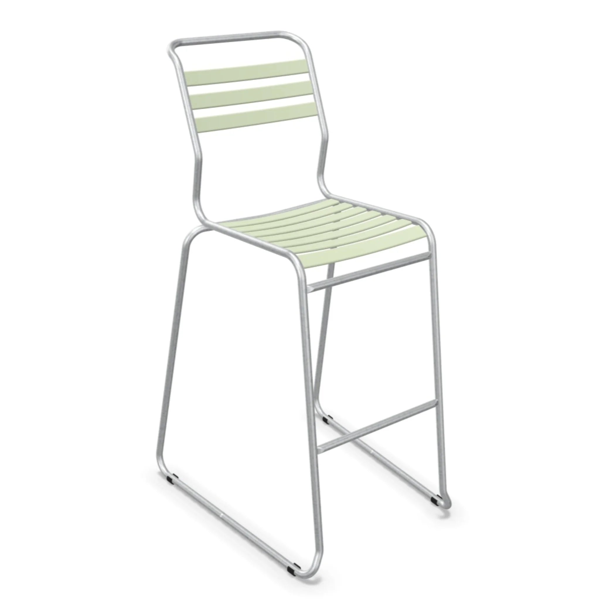 Hochwertige Aluminium Barhocker mit grünen Lamellen in modernem Design für Küche und Gastronomie.
