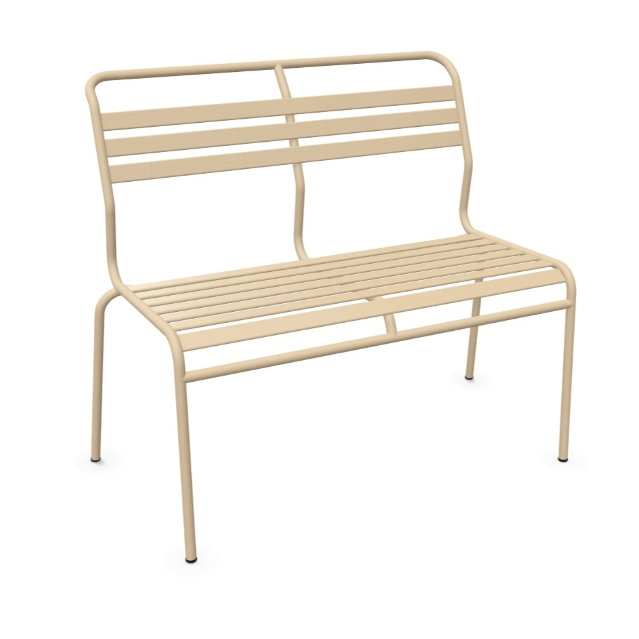 Pastellbraune Gartenbank aus Metall mit Rückenlehne, moderne Designerbank für Balkon und Terrasse