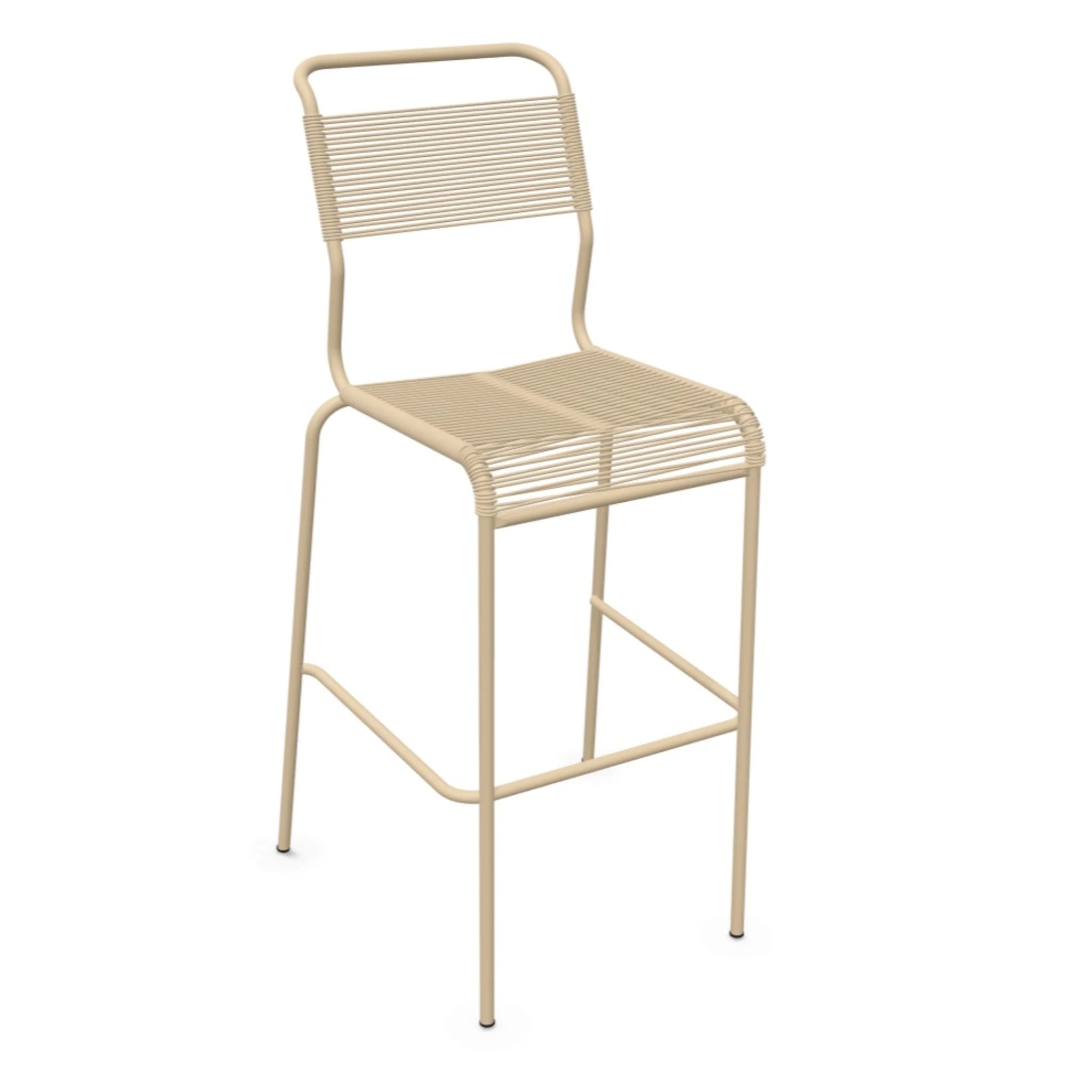 Hoher Barhocker aus Metall in Pastellbraun mit Fußstütze und ergonomischer Rückenlehne