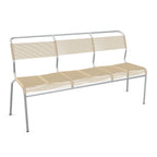 Moderne Wartezimmerbank aus Holz und Metall, 3-Sitzer Gartenbank in Pastellbraun, zeitloses Design